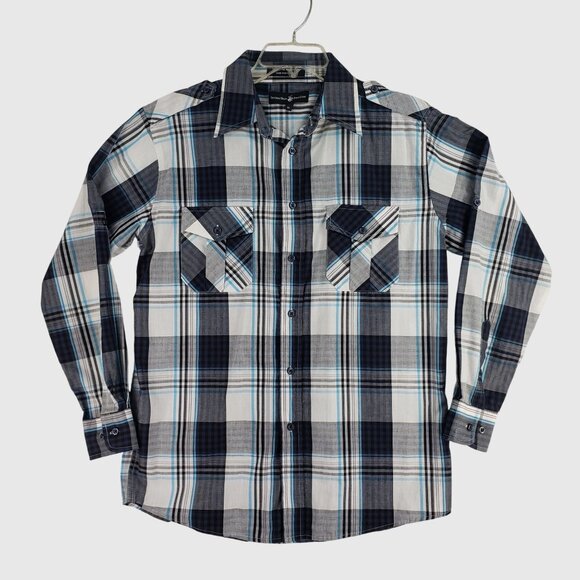 Beverly Hills Polo Club Plaid Button Down Shirt Long Sleeve Size M - Picture 3 of 11